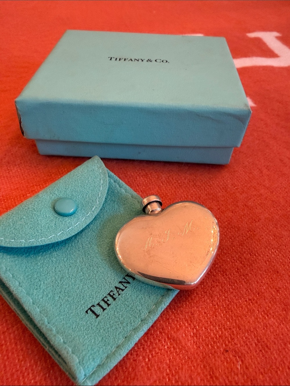 Tiffany & Co. Sterling Silver Heart Mini Flask Perfume Bottle Vile Engraved AJM